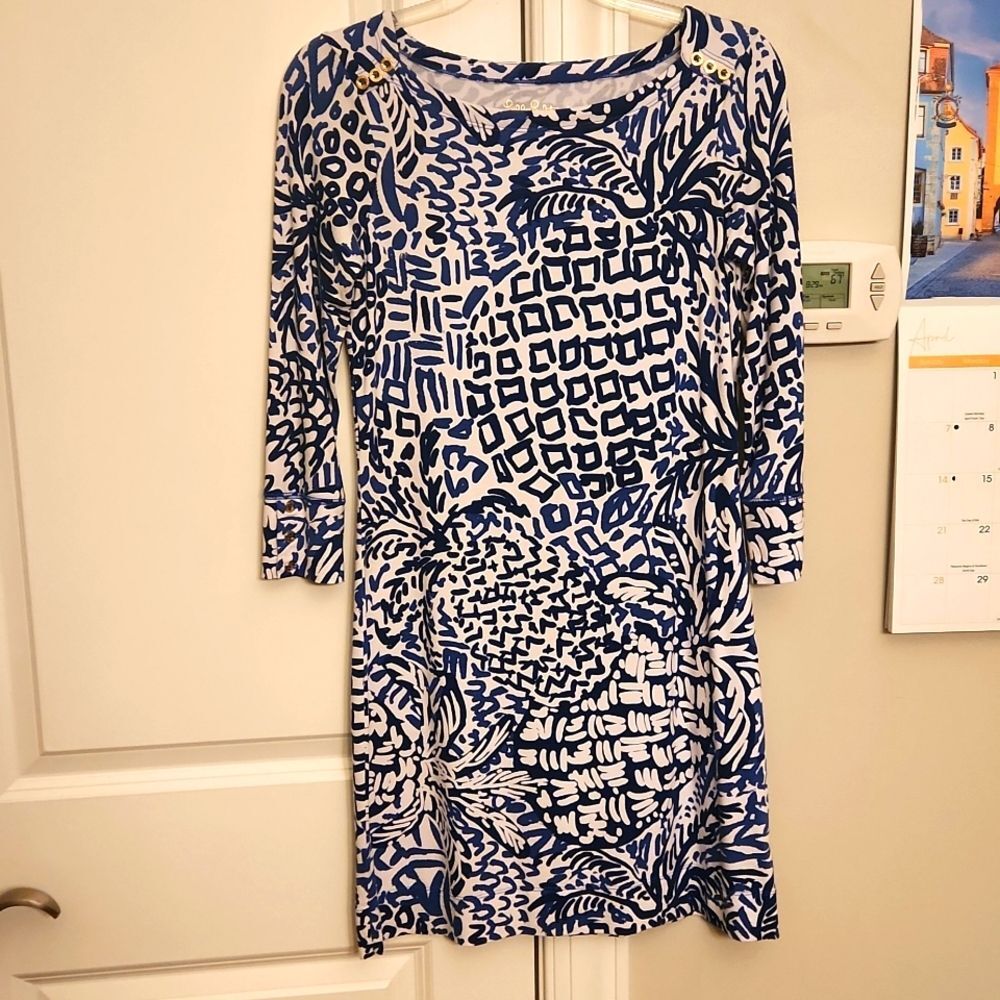 Lilly Pulitzer Blue Print Longsleeve Dress w/ Button Details Size XS